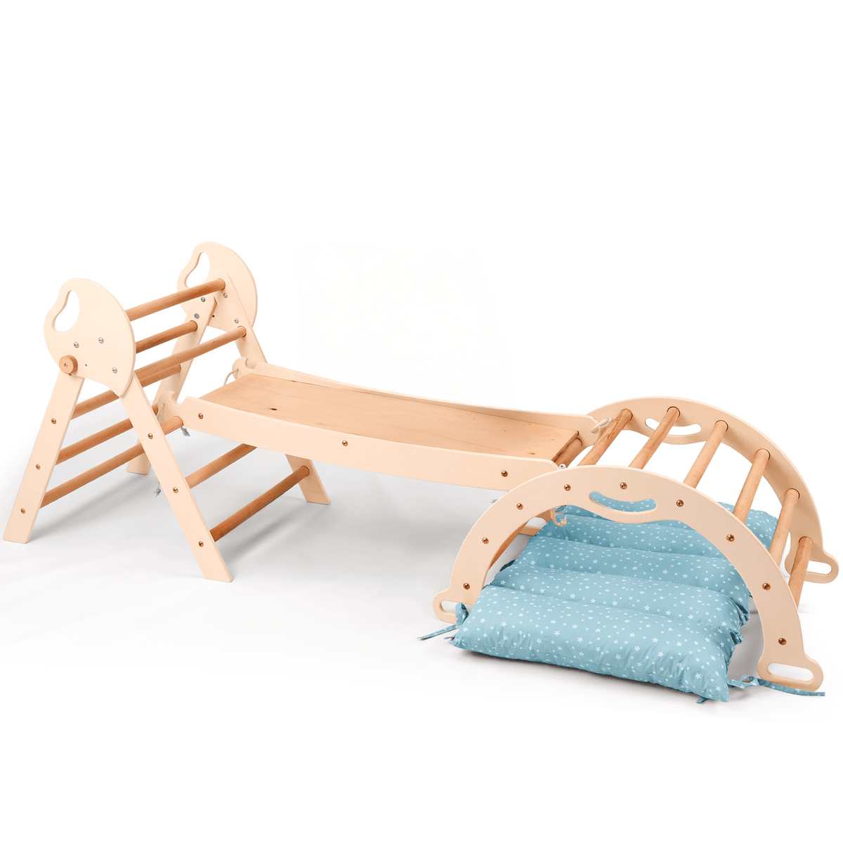 Montessori 4in1 Kletterdreieck für Babys: Pikler-Dreieck, Kletterbogen, Rutschbrett und Kissen für Kleinkinder (1–3 Jahre)