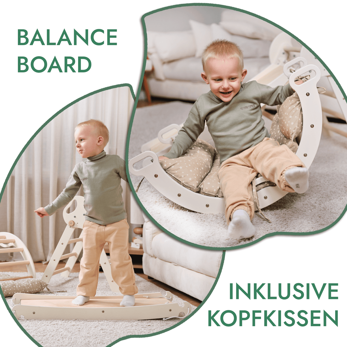 Montessori 4in1 Kletterdreieck für Babys: Pikler-Dreieck, Kletterbogen, Rutschbrett und Kissen für Kleinkinder (1–3 Jahre)