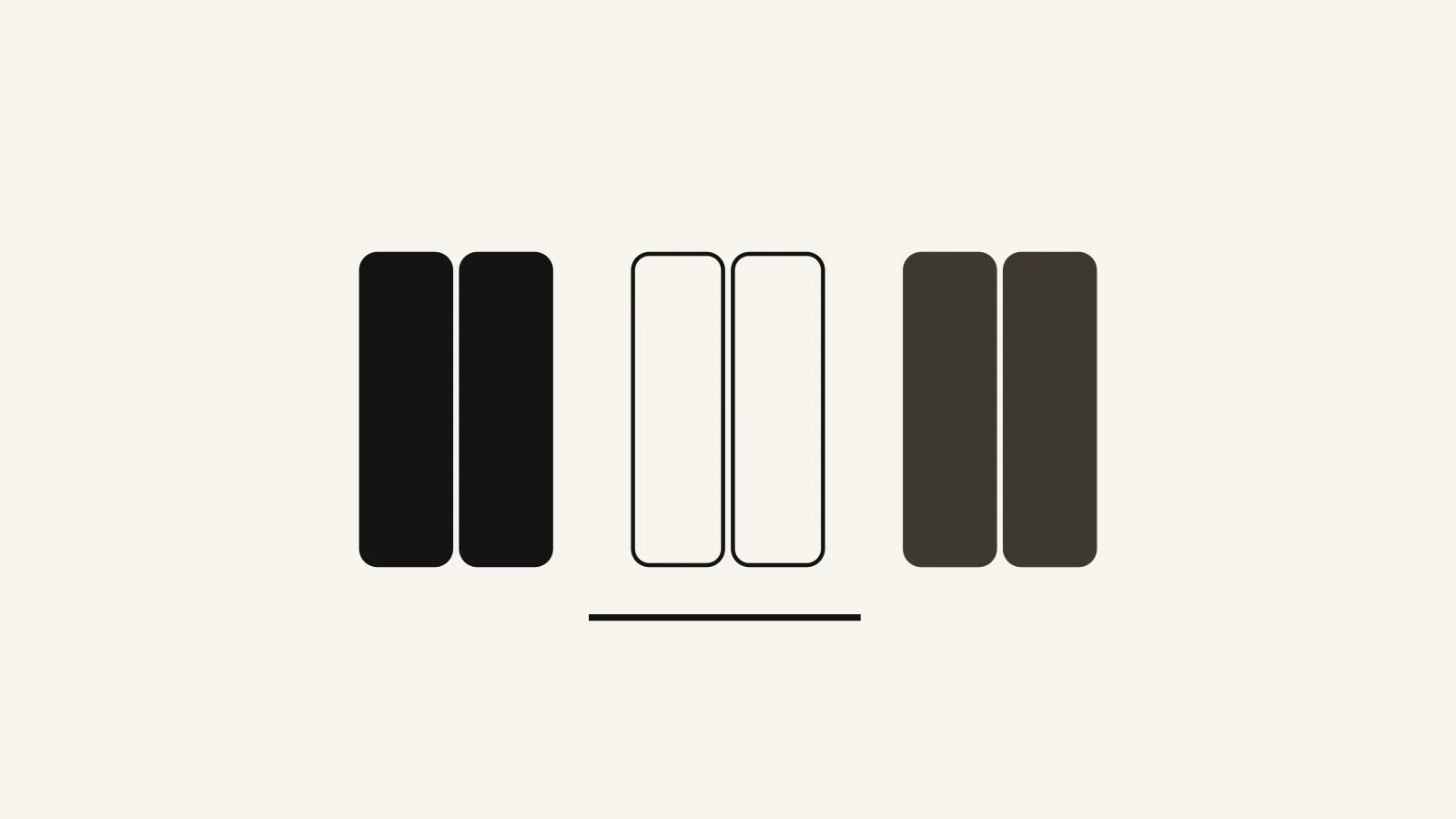 Illustration: three pairs of rounded panels in three different finishes
